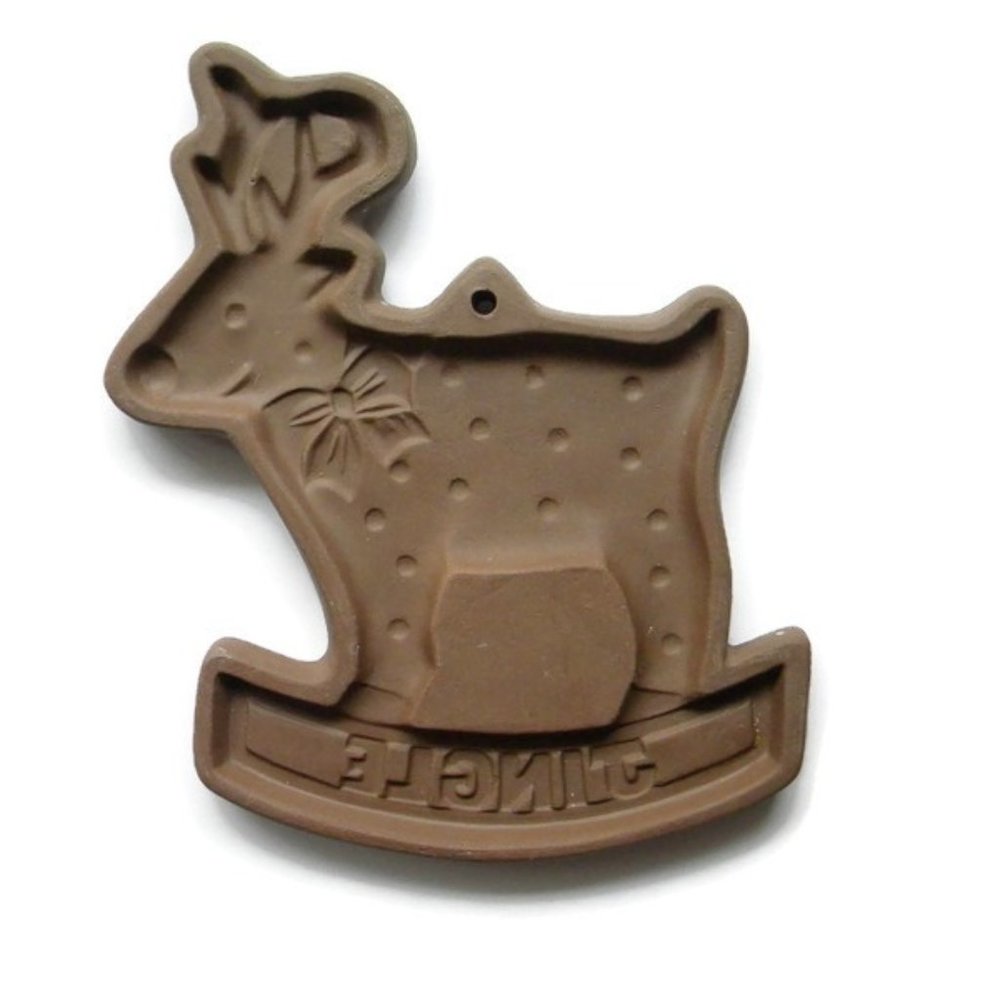 1980s Christmas Stoneware Jingle Reindeer Cookie Mold